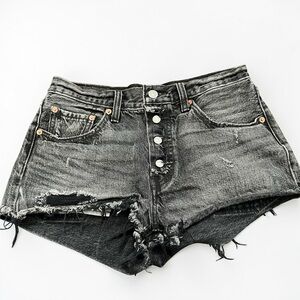 Levi’s 501 High Rise Cutoff Shorts Black Distressed Button Fly 26